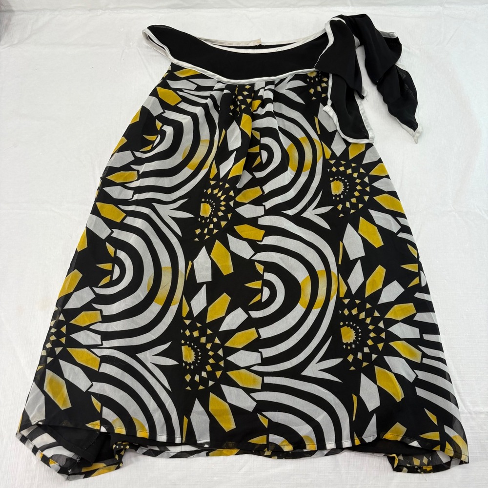 Misty & Max Geometric Sunburst Sleeveless Blouse Black Yellow White L 5758